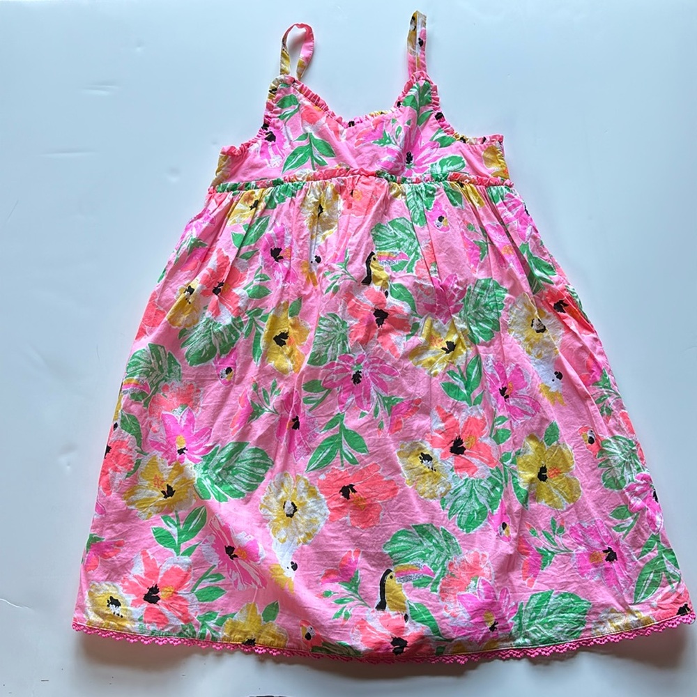 Girls Tommy Bahama Pink Flower Bird summer Island Wear Sundress dress sz 7